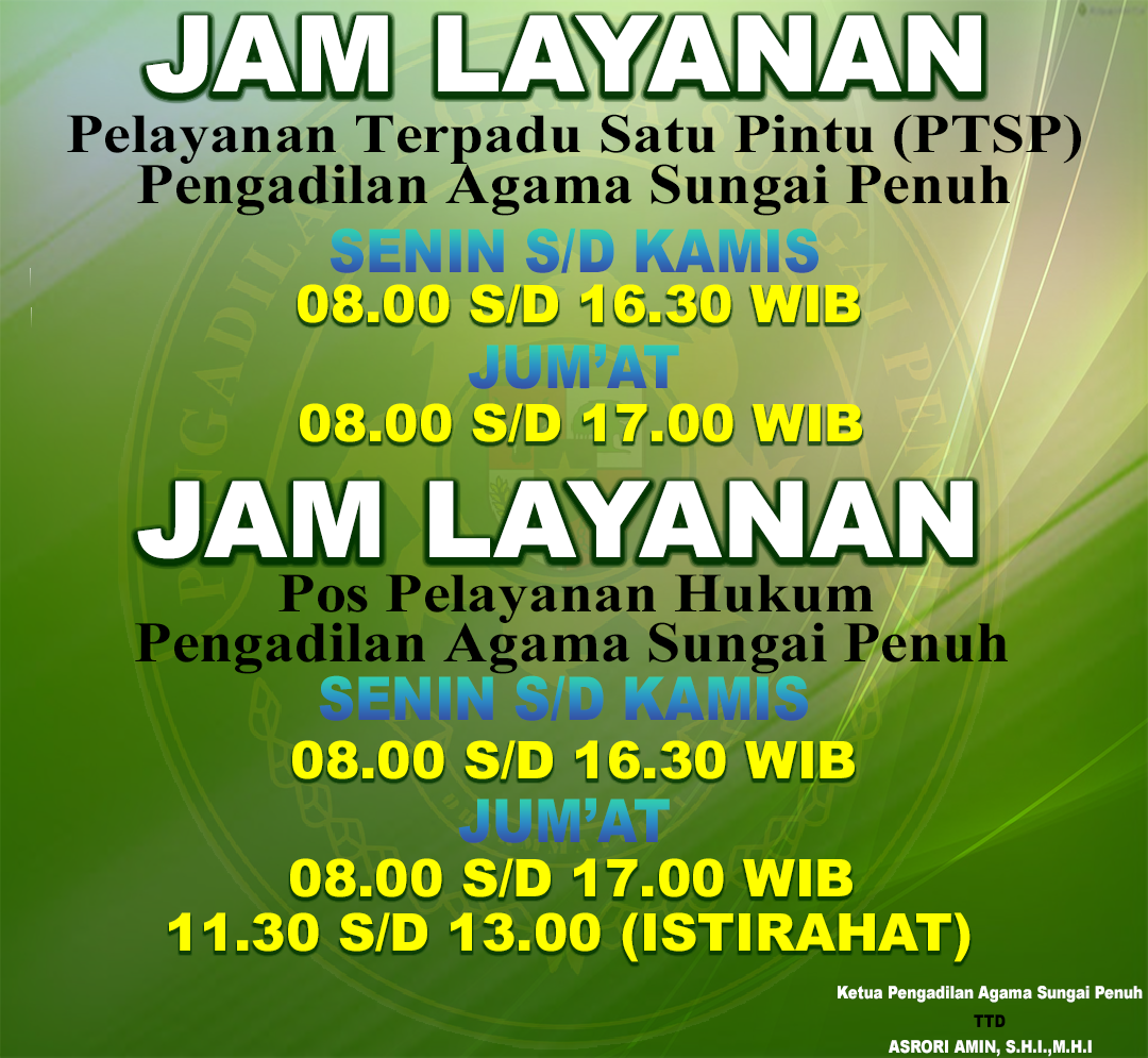 jam kerja pelayanan pa sungai penuh