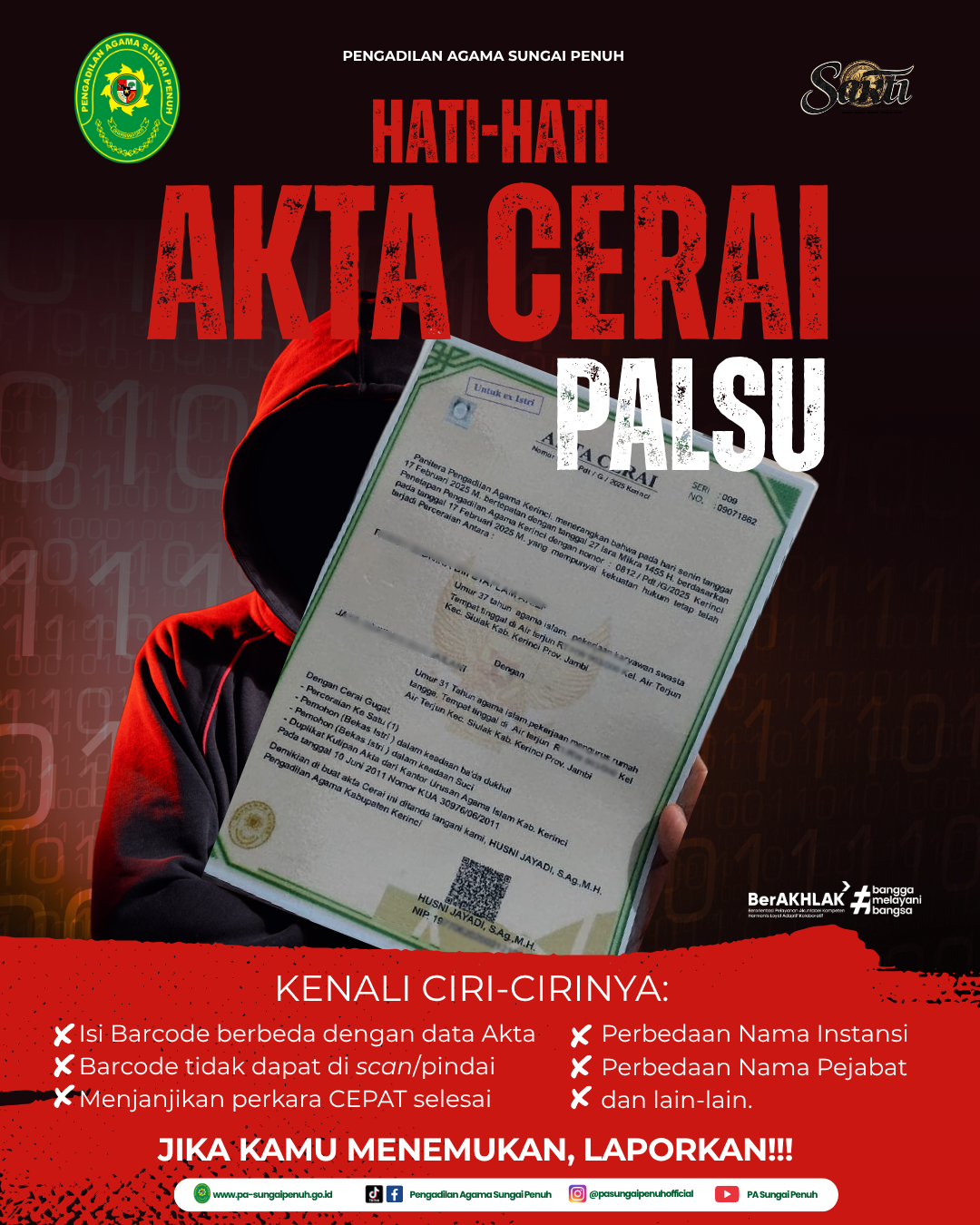 Berita Dugaan Pemalsuan Akta Cerai di Pengadilan Agama Sungai Penuh